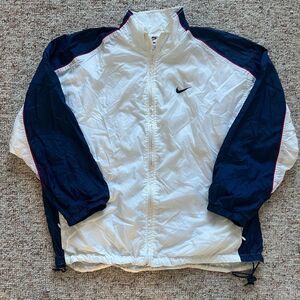 Vintage 90s Nike Windbreaker Jacket Youth L 12-14 Navy White Swoosh Lined Nylon